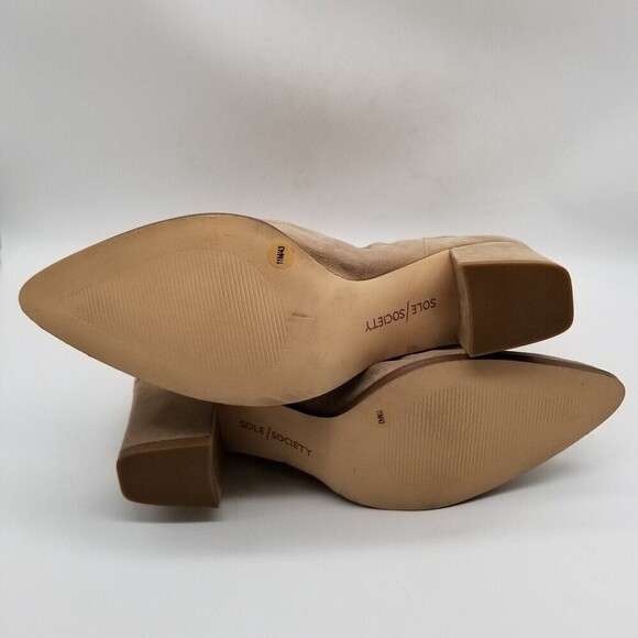 Sole Society Women Demetria Block Heel Booties Pointed Toe Beige Suede 11 - Picture 6 of 8